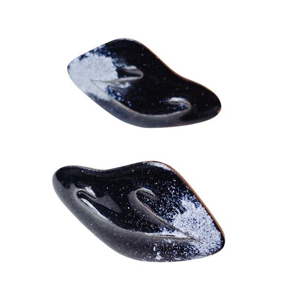 Vintage 1940s-1950s Copper, Black Enamel Screw Back Earrings, Modernist Abstract - Picture 1 of 5